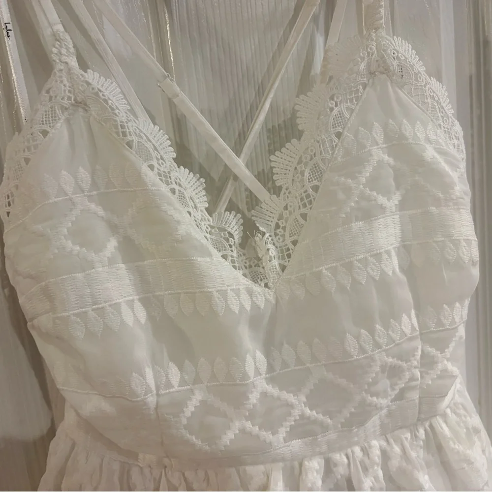 LULUS All Is Love White Tiered Midi Dress S Lace Bridal Shower Rehearsal Dinner - Picture 4 of 11